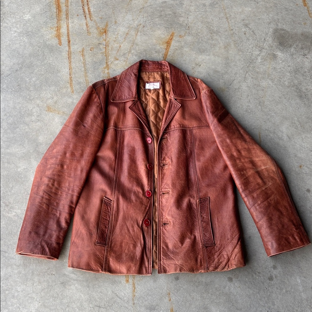 Vintage Italian Leather Jacket Fuori Orario Quilted Lining Retro 44 US, IT 54